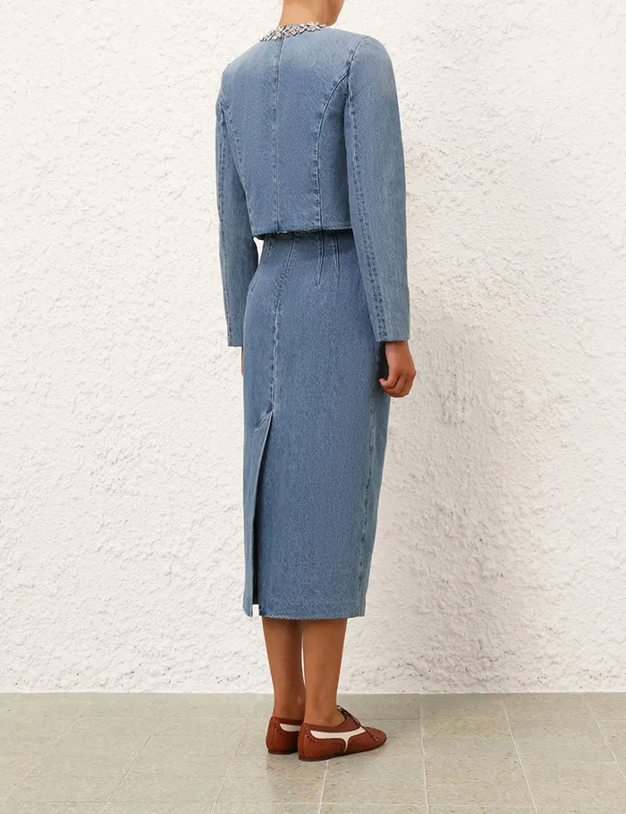 Women Zimmermann Clothing Crush Embellished Denim Skirt Blue Moon