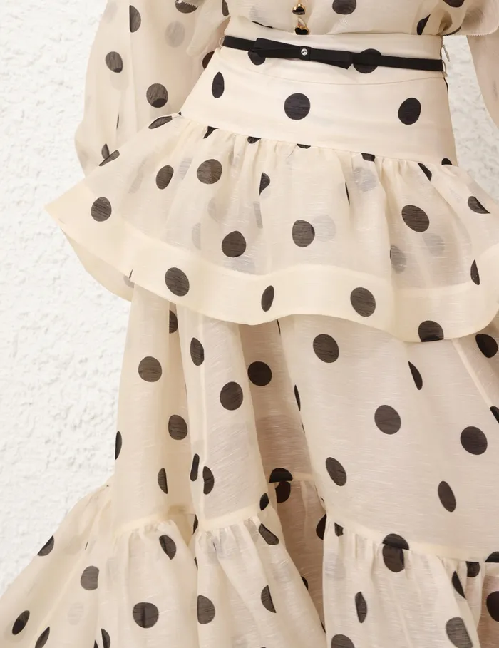 Women Zimmermann Clothing Crush HighLow Tiered Skirt Creamblack Dot