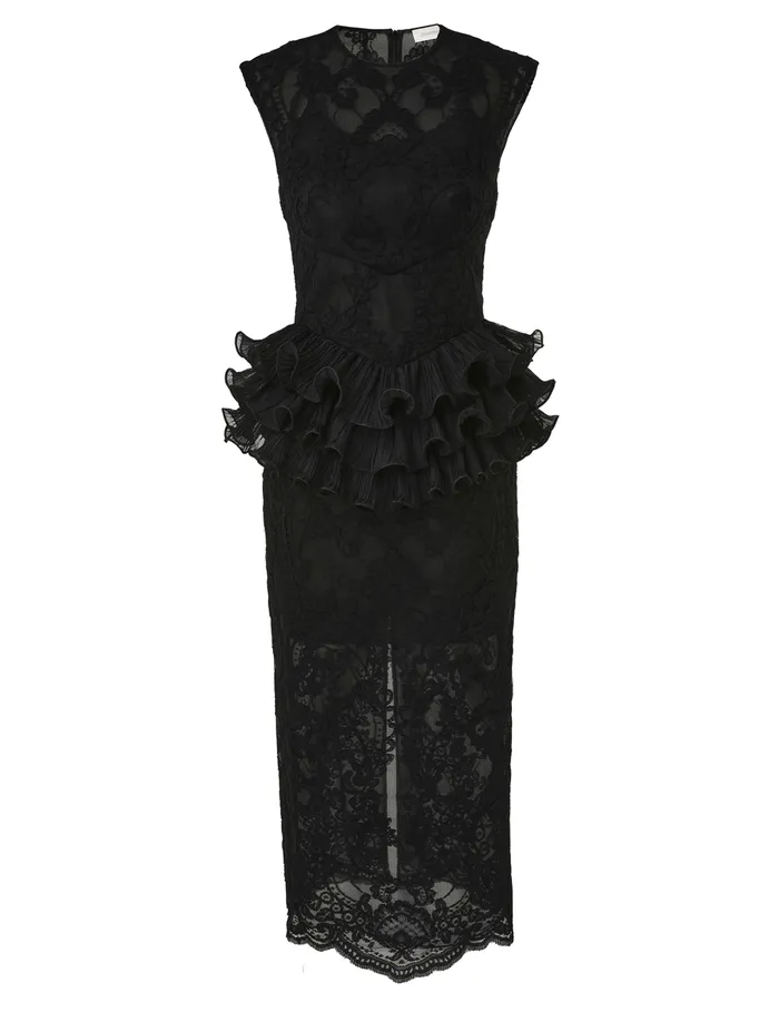 Women Zimmermann Clothing Crush Lace Frill Midi Dress Black