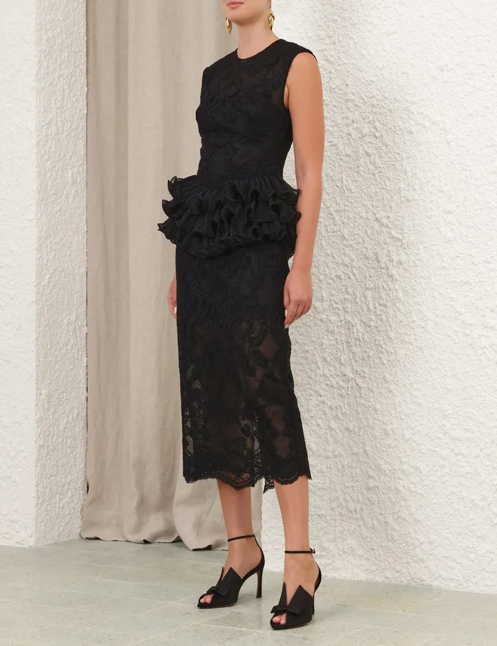 Women Zimmermann Clothing Crush Lace Frill Midi Dress Black