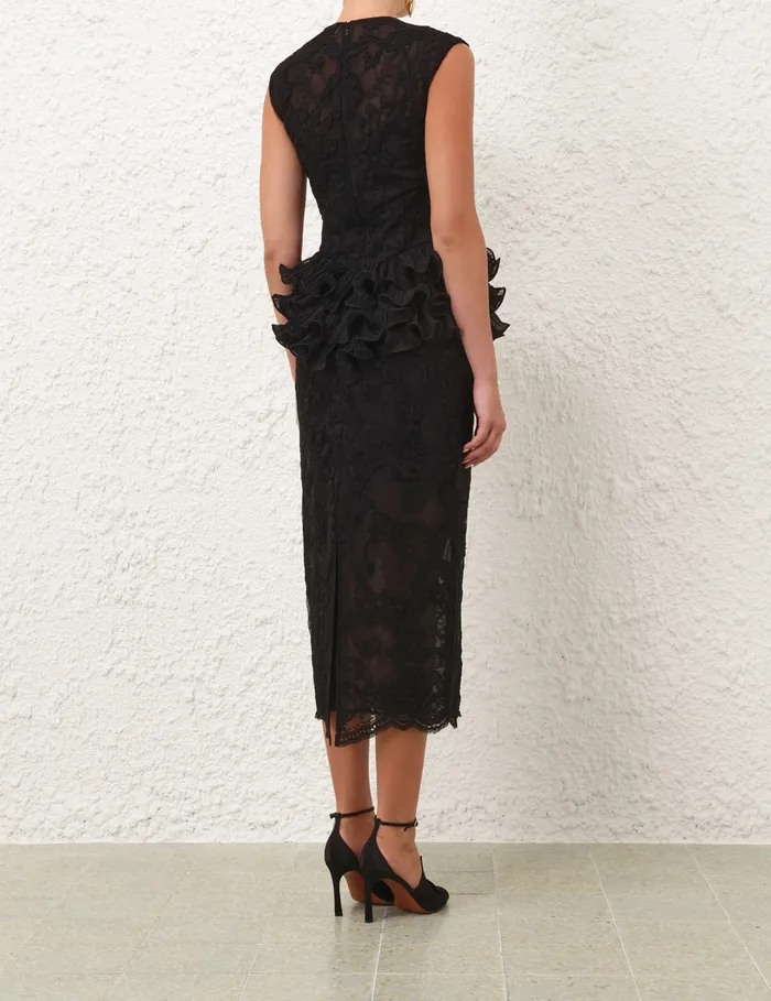 Women Zimmermann Clothing Crush Lace Frill Midi Dress Black