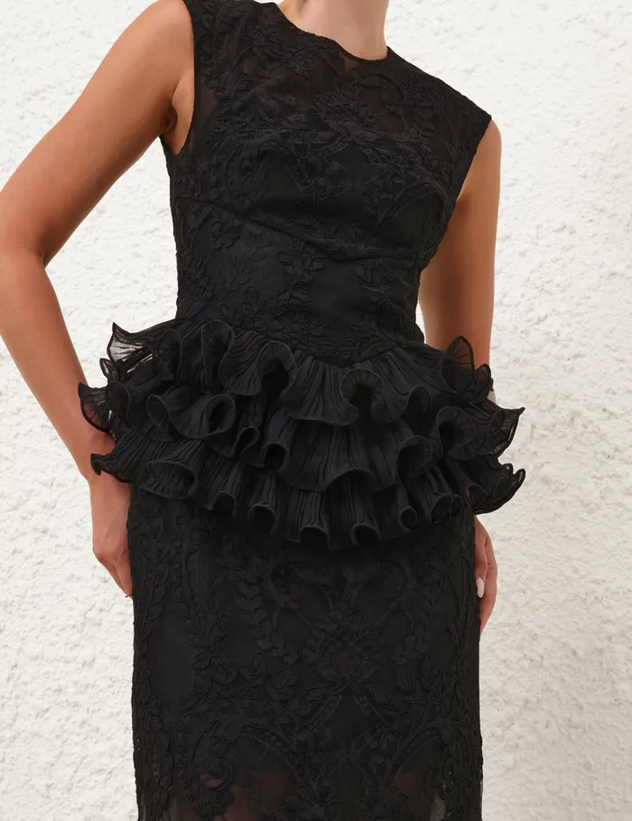 Women Zimmermann Clothing Crush Lace Frill Midi Dress Black
