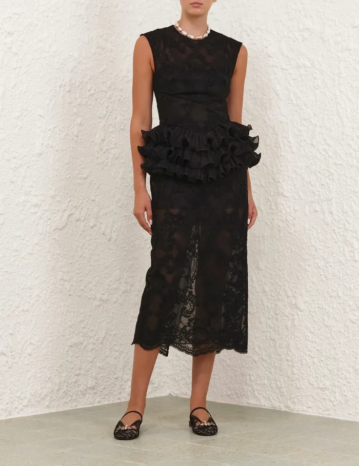 Women Zimmermann Clothing Crush Lace Frill Midi Dress Black