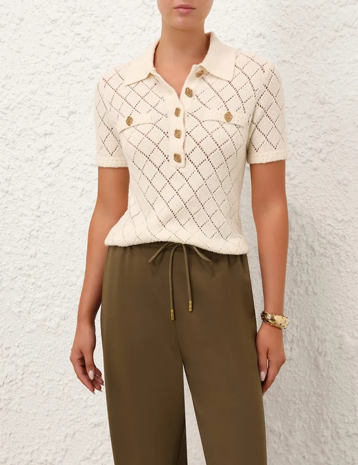 Women Zimmermann Clothing Crush Pointelle Polo Cream