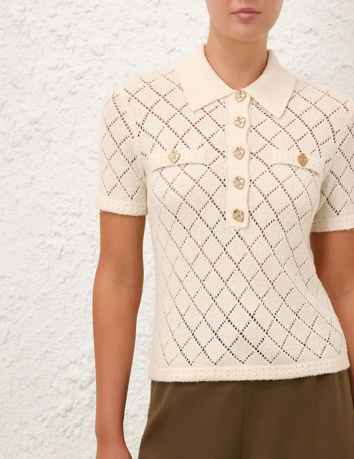 Women Zimmermann Clothing Crush Pointelle Polo Cream