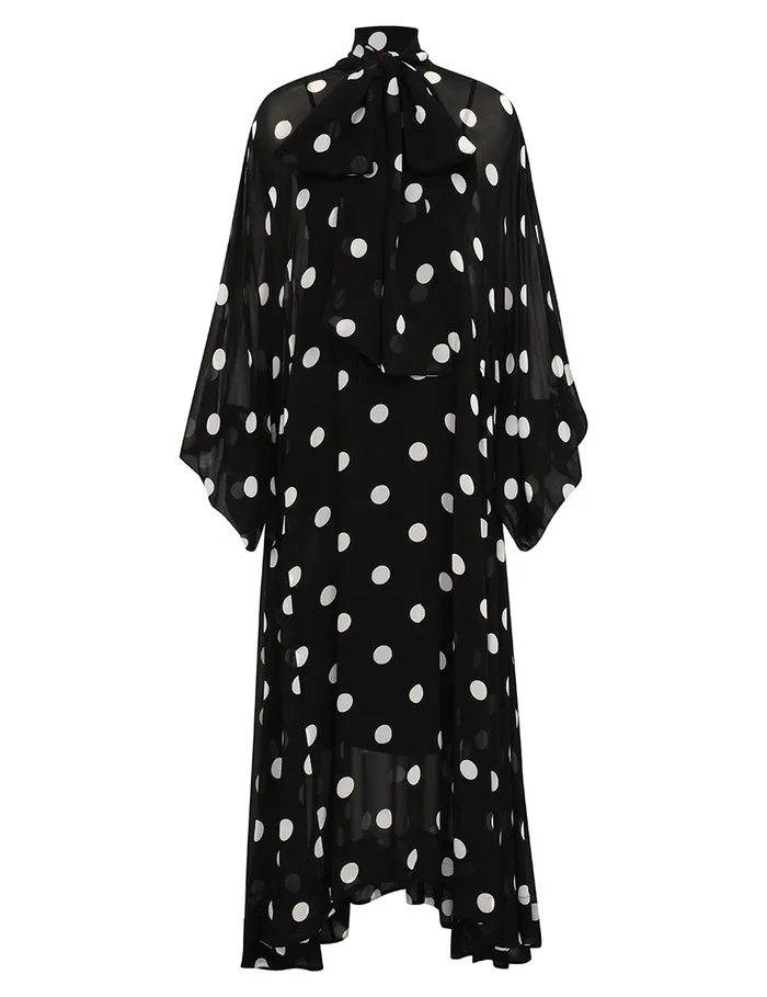 Women Zimmermann Clothing Crush Tie Neck Billow Dress Blackcream Dot