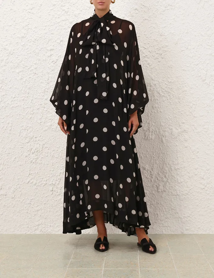Women Zimmermann Clothing Crush Tie Neck Billow Dress Blackcream Dot