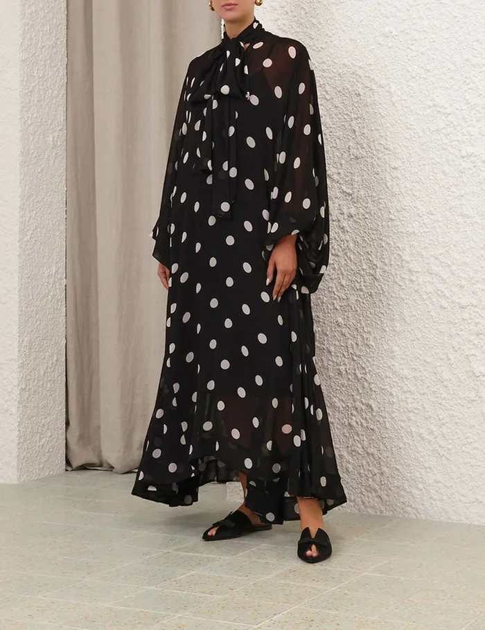 Women Zimmermann Clothing Crush Tie Neck Billow Dress Blackcream Dot