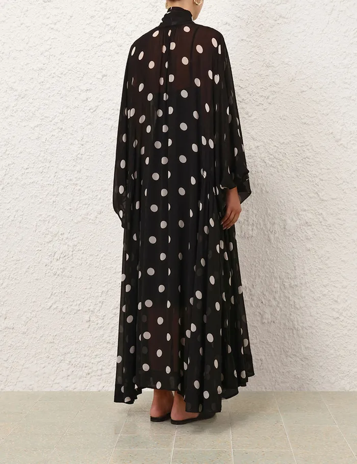 Women Zimmermann Clothing Crush Tie Neck Billow Dress Blackcream Dot
