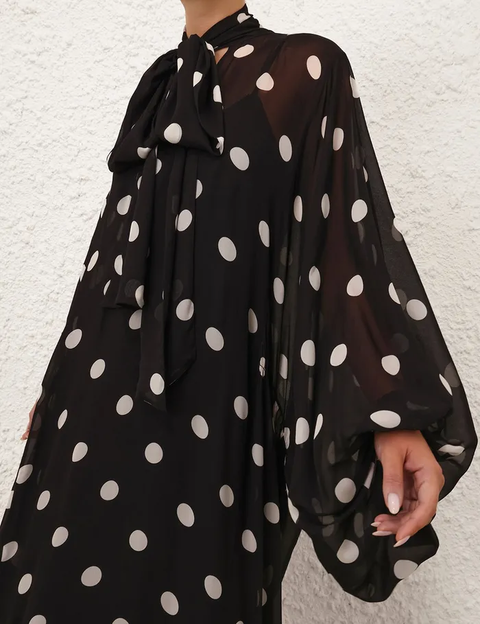 Women Zimmermann Clothing Crush Tie Neck Billow Dress Blackcream Dot