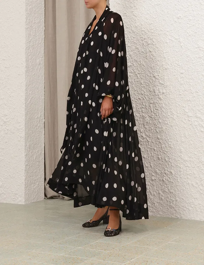 Women Zimmermann Clothing Crush Tie Neck Billow Dress Blackcream Dot