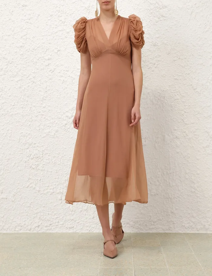 Women Zimmermann Clothing Eden Gather Sleeve Midi Biscuit