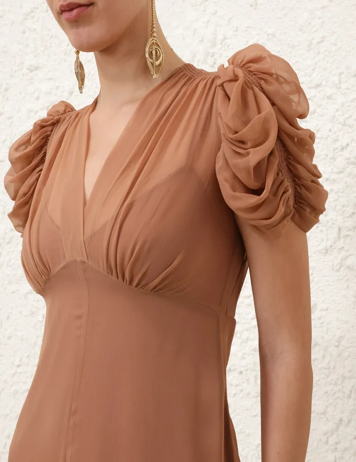 Women Zimmermann Clothing Eden Gather Sleeve Midi Biscuit