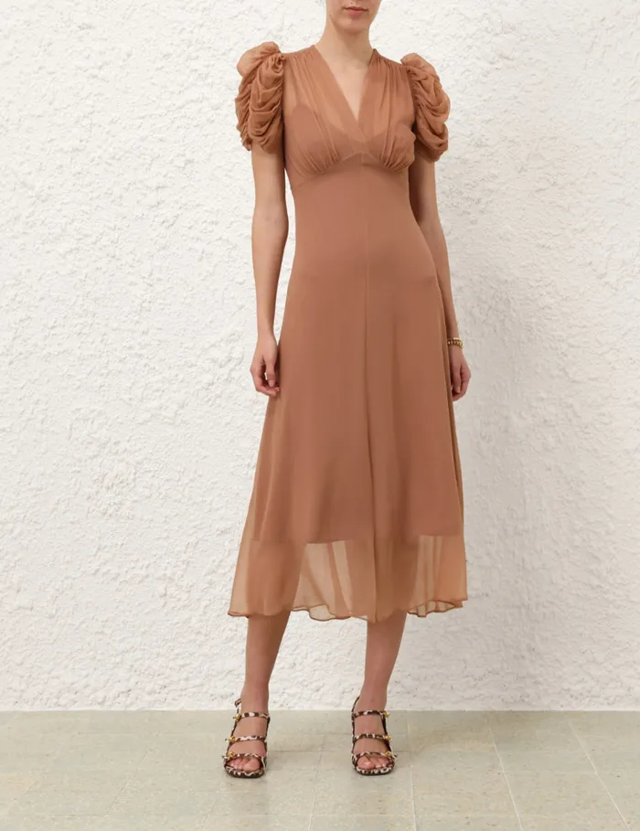Women Zimmermann Clothing Eden Gather Sleeve Midi Biscuit