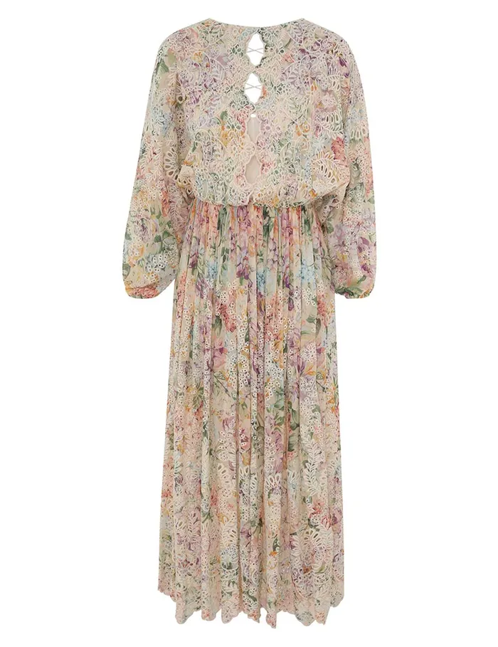 Women Zimmermann Clothing Halliday Embroidered Dress Multi Watercolour Floral