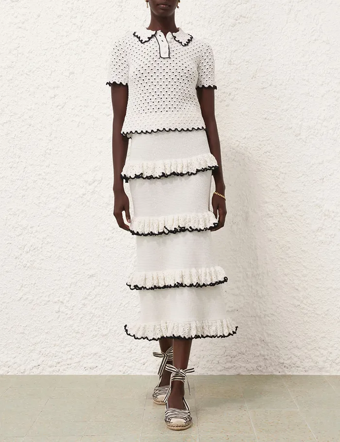 Women Zimmermann Clothing Halliday Scallop Frill Skirt Blackivory