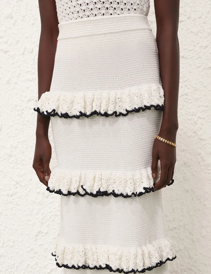 Women Zimmermann Clothing Halliday Scallop Frill Skirt Blackivory