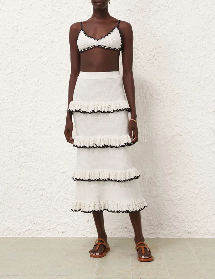 Women Zimmermann Clothing Halliday Scallop Frill Skirt Blackivory