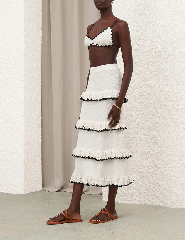 Women Zimmermann Clothing Halliday Scallop Frill Skirt Blackivory