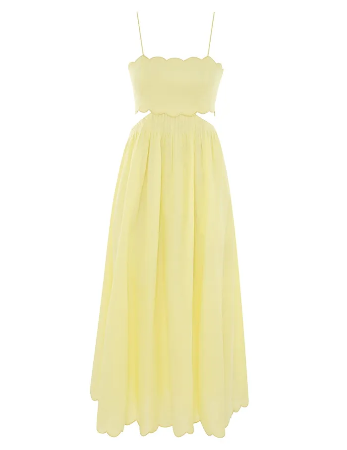 Women Zimmermann Clothing Halliday Scallop Midi Dress Yellow
