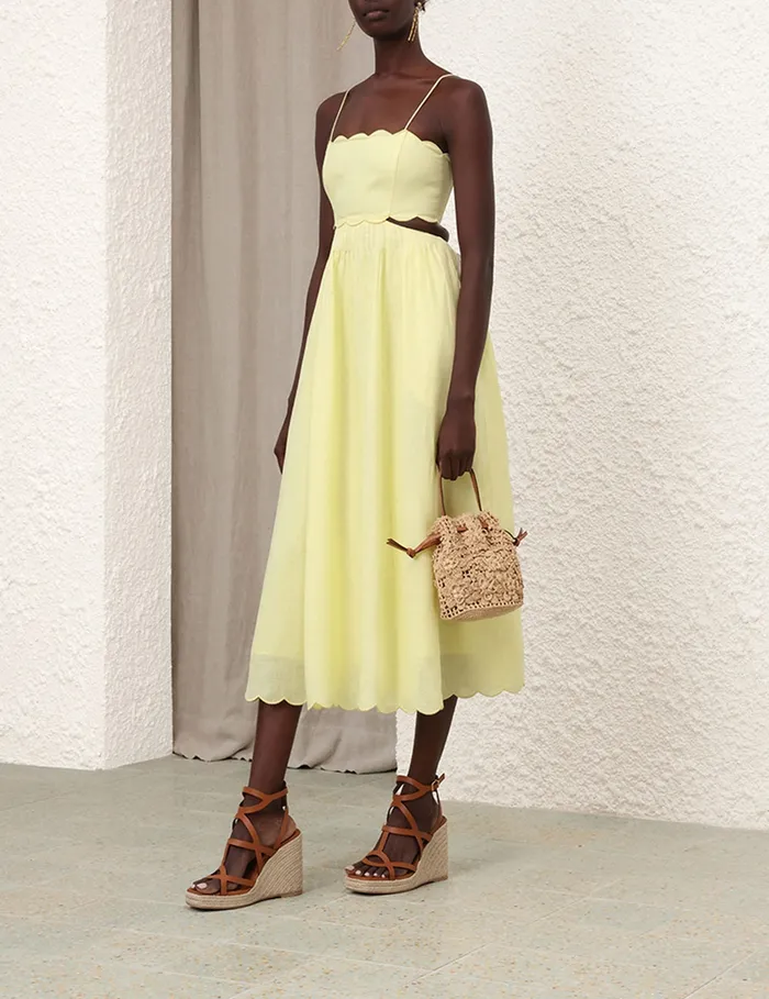 Women Zimmermann Clothing Halliday Scallop Midi Dress Yellow