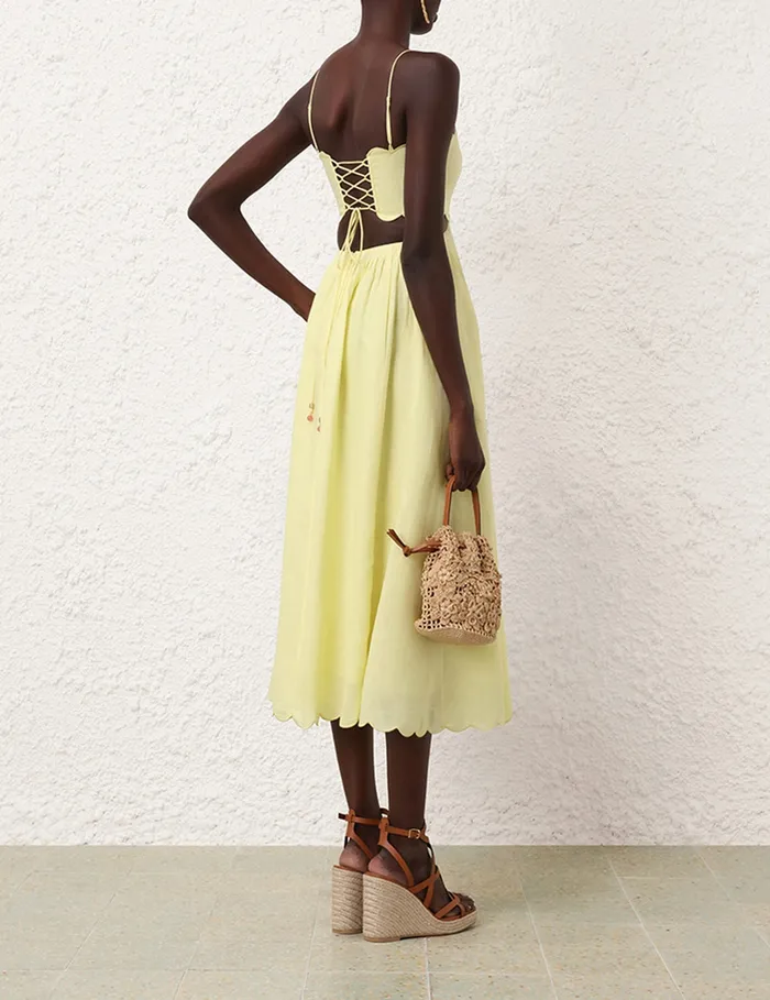 Women Zimmermann Clothing Halliday Scallop Midi Dress Yellow