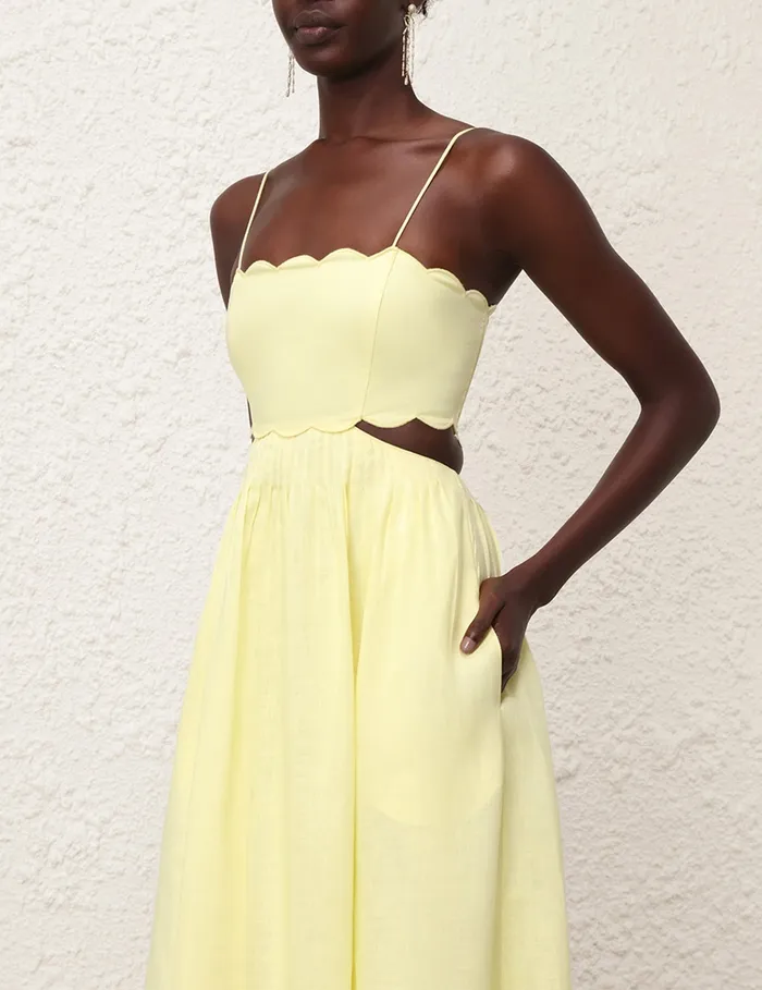 Women Zimmermann Clothing Halliday Scallop Midi Dress Yellow