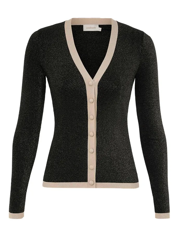 Women Zimmermann Clothing Illustration Metallic Cardigan Blackgold