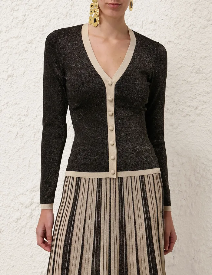 Women Zimmermann Clothing Illustration Metallic Cardigan Blackgold