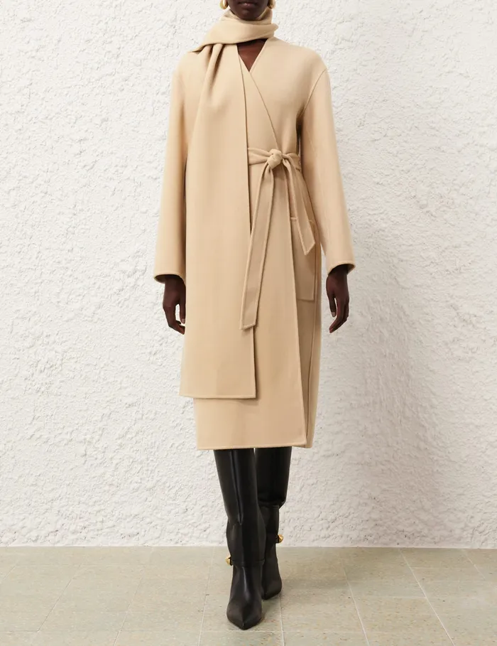 Women Zimmermann Clothing Illustration Neckscarf Coat Almond