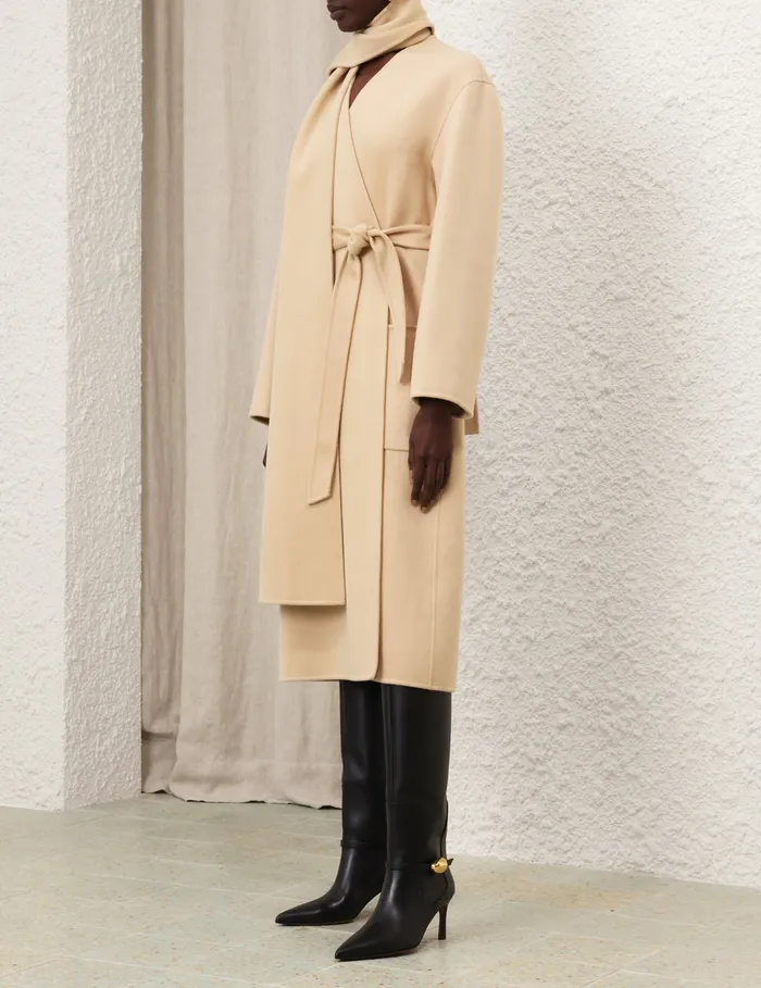 Women Zimmermann Clothing Illustration Neckscarf Coat Almond