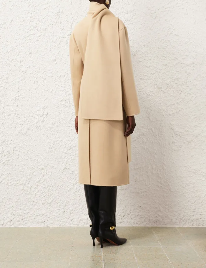 Women Zimmermann Clothing Illustration Neckscarf Coat Almond