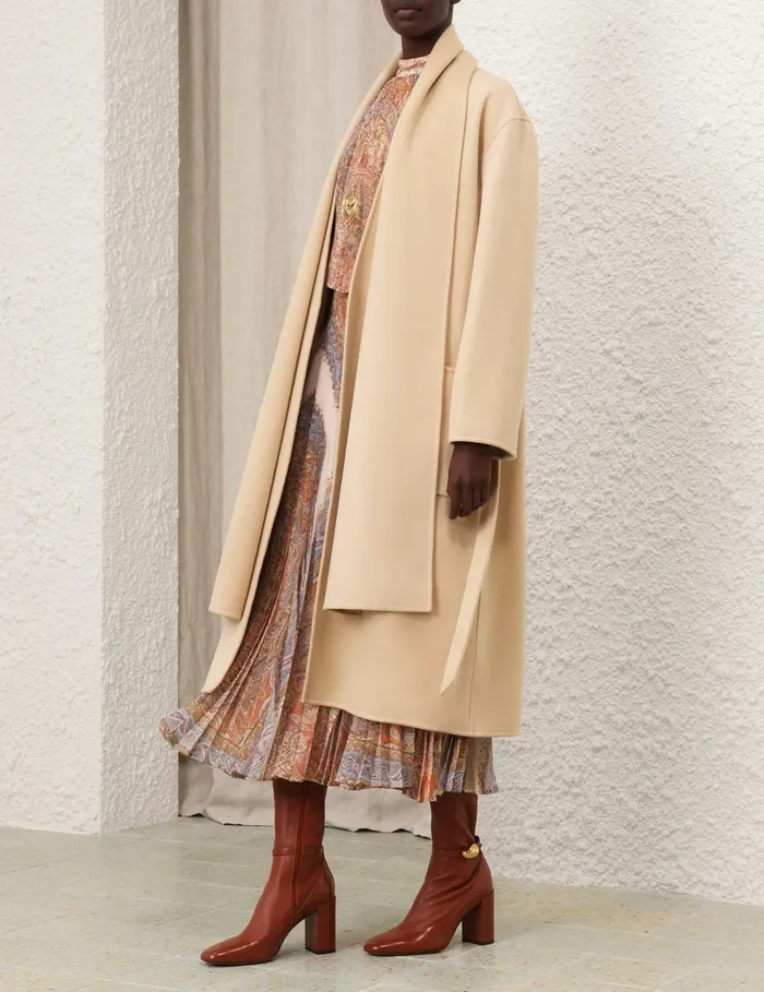 Women Zimmermann Clothing Illustration Neckscarf Coat Almond