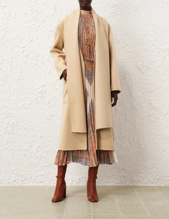 Women Zimmermann Clothing Illustration Neckscarf Coat Almond