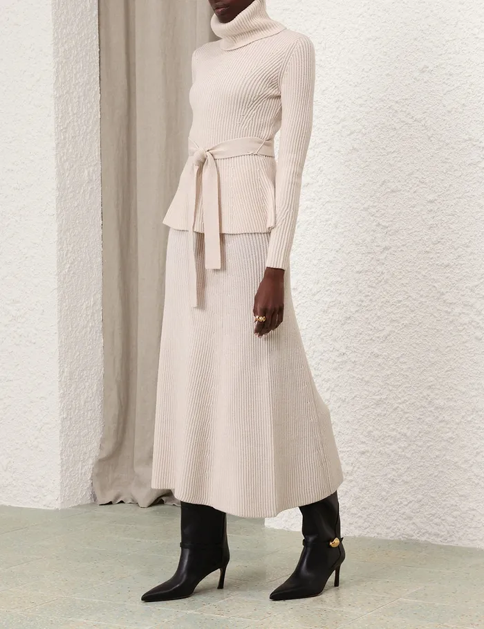 Women Zimmermann Clothing Illustration Paneled Rib Skirt Cream