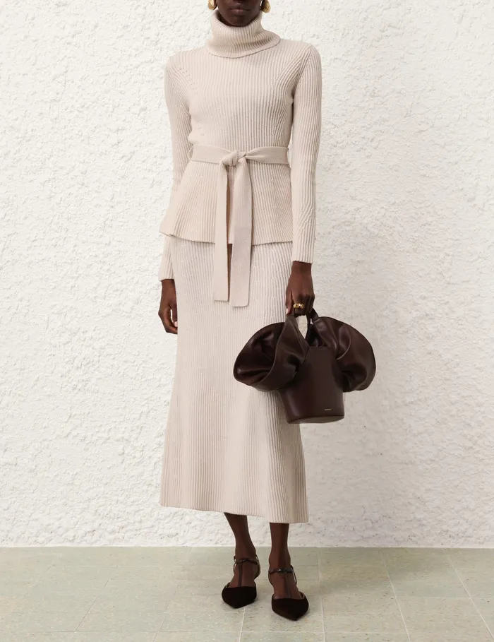 Women Zimmermann Clothing Illustration Paneled Rib Skirt Cream