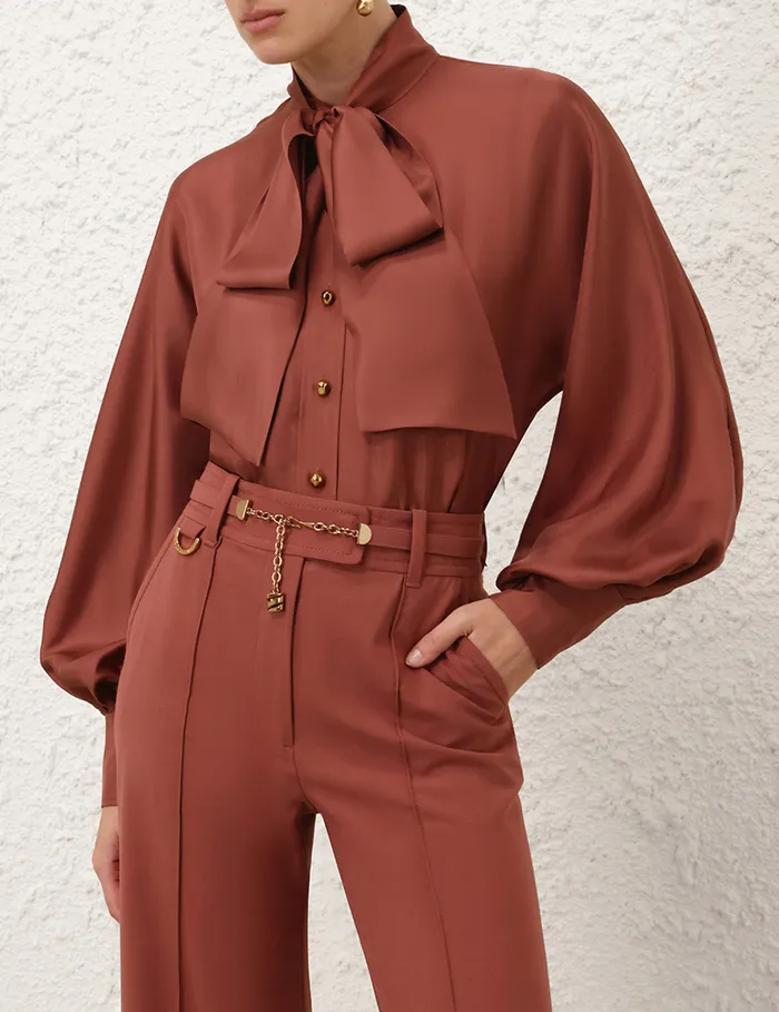 Women Zimmermann Clothing Illustration Tie Neck Blouse Lipstick