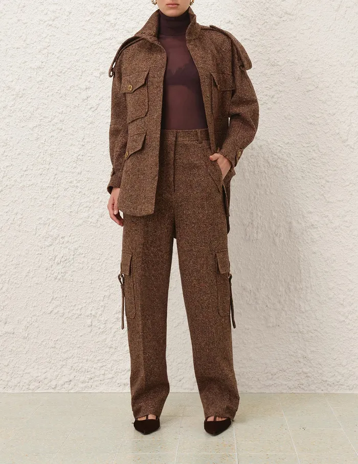 Women Zimmermann Clothing Illustration Tweed Pant Brown Multi