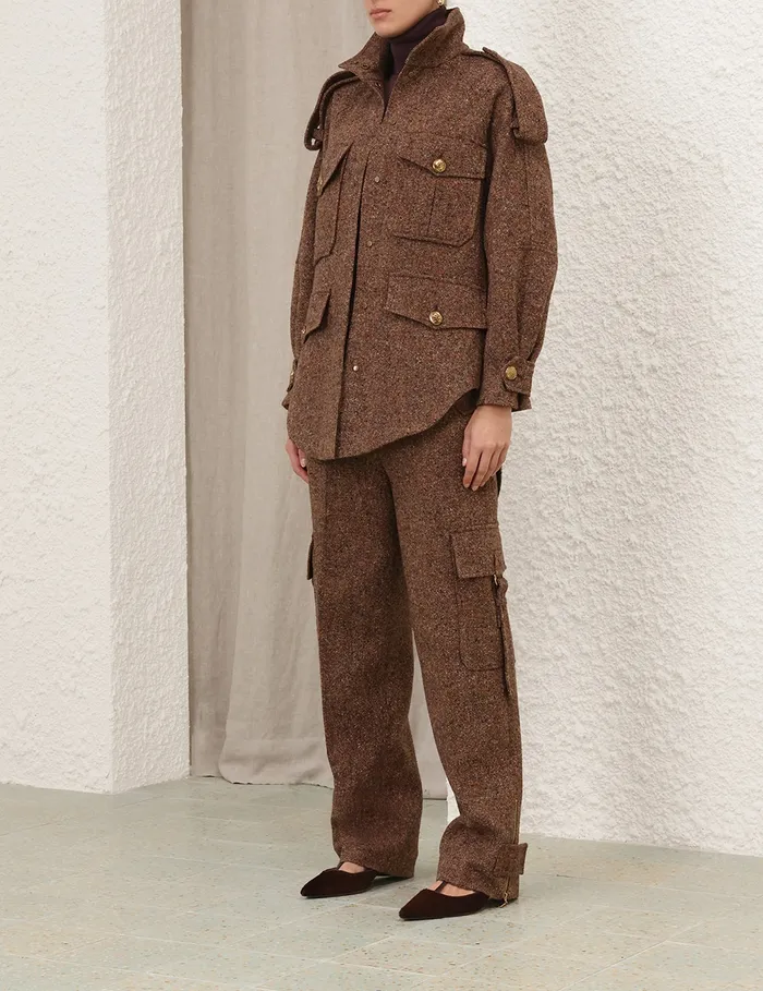 Women Zimmermann Clothing Illustration Tweed Pant Brown Multi