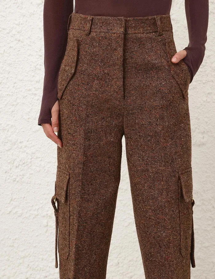 Women Zimmermann Clothing Illustration Tweed Pant Brown Multi
