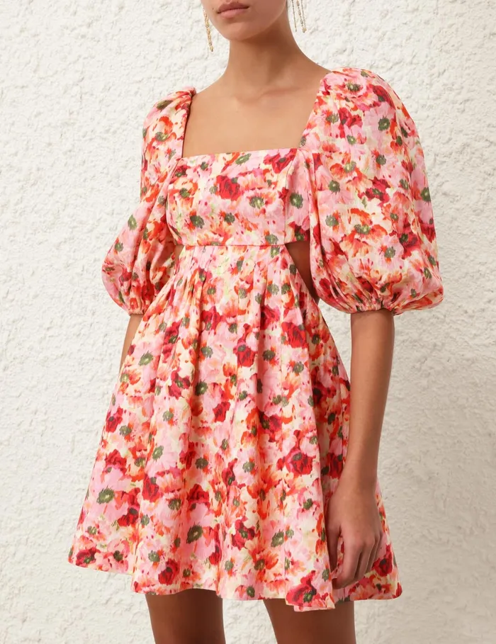 Women Zimmermann Clothing Lightburst Cut Out Mini Dress Red Floral