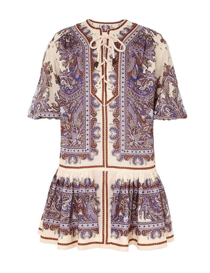 Women Zimmermann Clothing Ottie Eyelet Mini Dress Purple Paisley