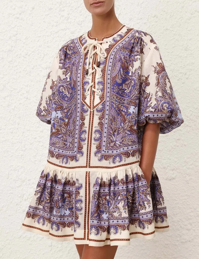 Women Zimmermann Clothing Ottie Eyelet Mini Dress Purple Paisley
