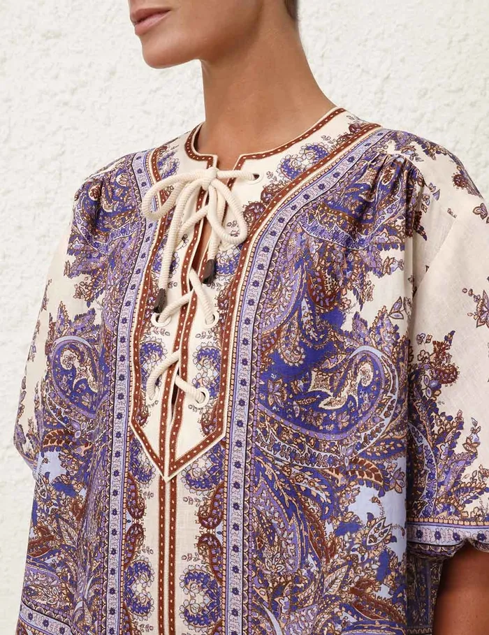 Women Zimmermann Clothing Ottie Eyelet Mini Dress Purple Paisley