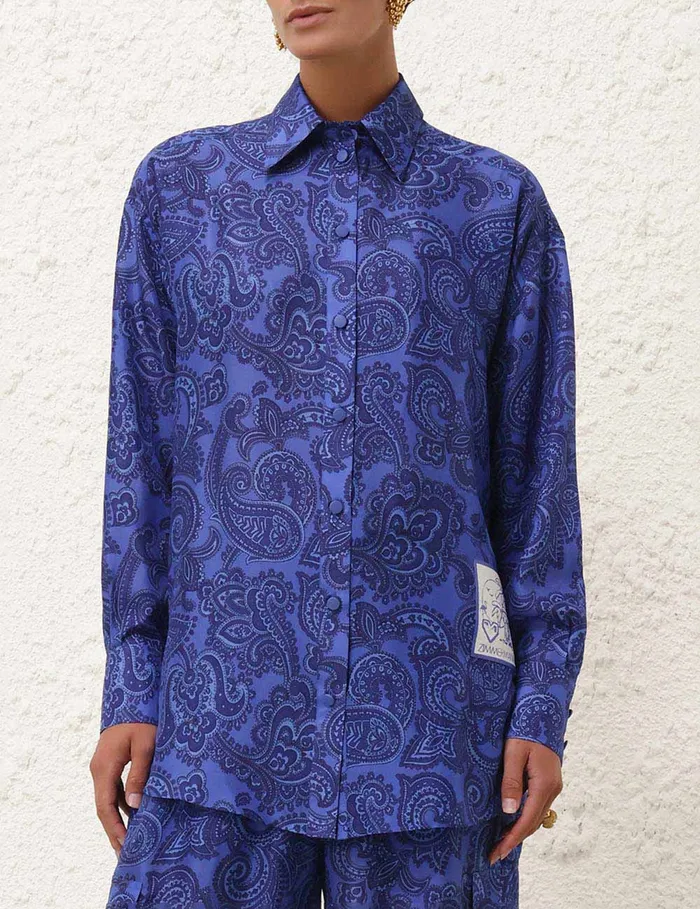 Women Zimmermann Clothing Ottie Relaxed Shirt Blue Paisley