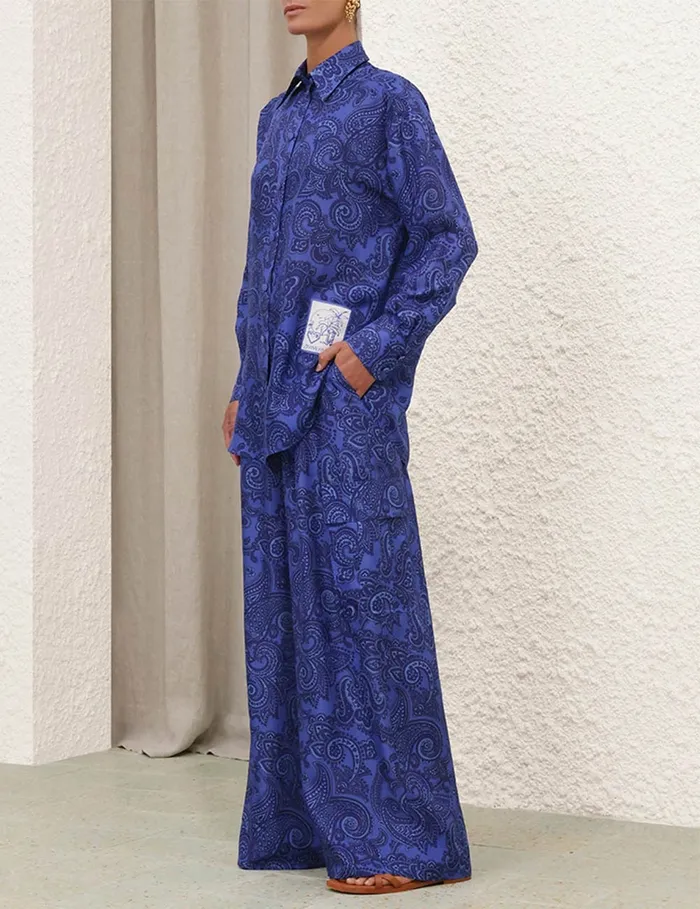 Women Zimmermann Clothing Ottie Relaxed Shirt Blue Paisley