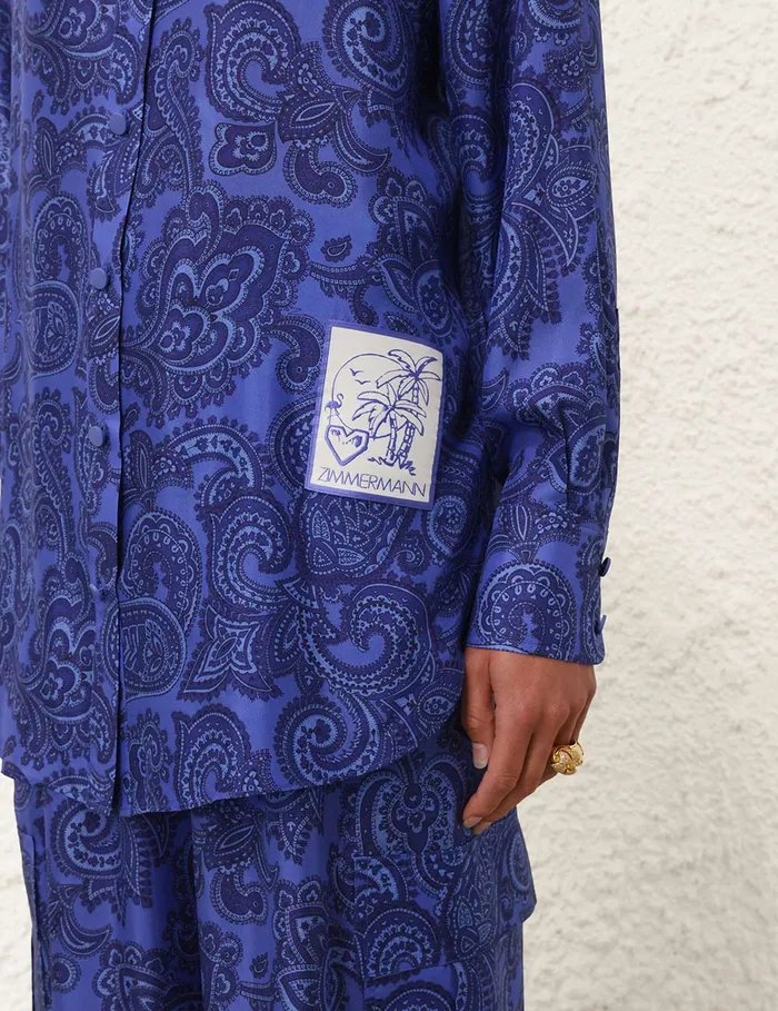 Women Zimmermann Clothing Ottie Relaxed Shirt Blue Paisley