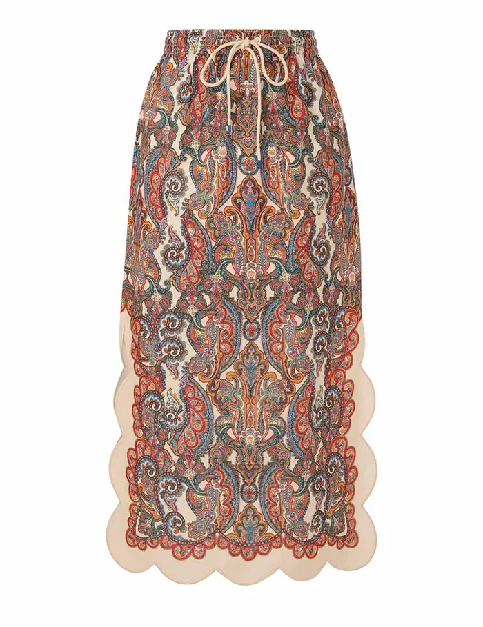 Women Zimmermann Clothing Ottie Scallop Midi Skirt Multi Paisley