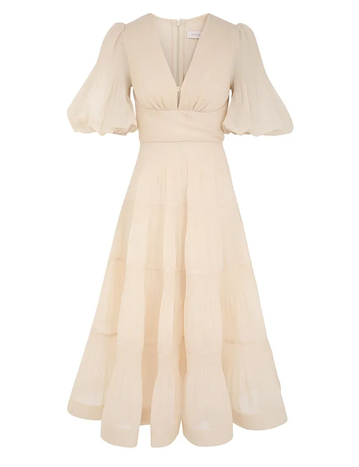 Women Zimmermann Clothing Pleated Midi Dress Cream