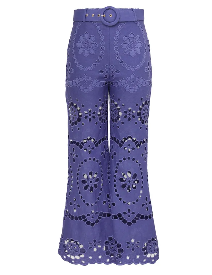 Women Zimmermann Clothing Pop Embroidered Crop Pant Blue